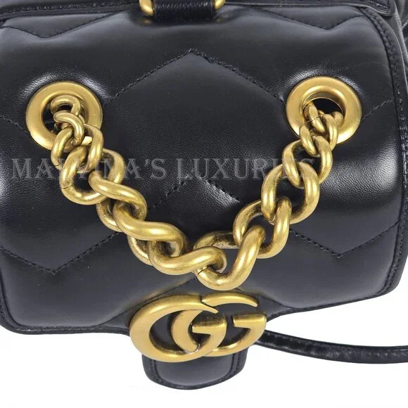 GUCCI BAG 777253 GG MARMONT LOGO BACKPACK BLACK QUILTED LEATHER - Picture 11 of 16